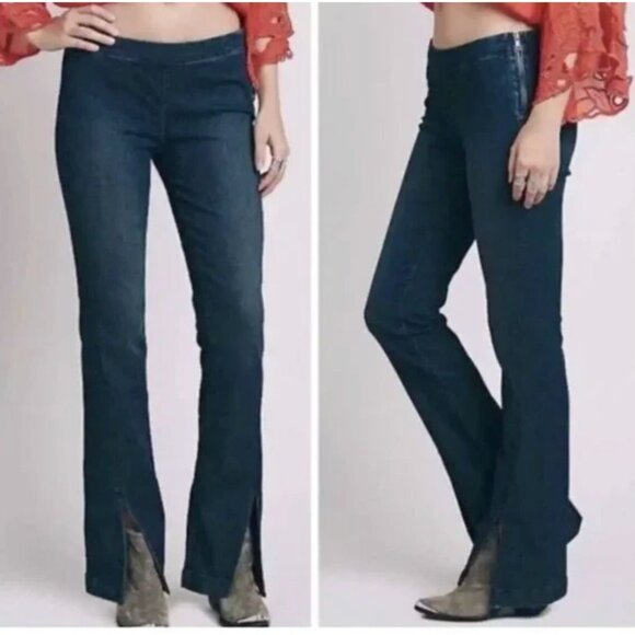 Free People Split Hem Stretch Denim Flare Jeans Low Rise Medium Wash Size 26 - Picture 1 of 13